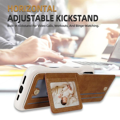 For iPhone 15 Plus Litchi Texture Leather Ring Card Bag Holder Phone Case(White) - iPhone 15 Plus Cases by buy2fix | Online Shopping UK | buy2fix