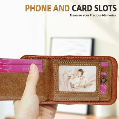 For iPhone 15 Litchi Texture Leather Ring Card Bag Holder Phone Case(Brown) - iPhone 15 Cases by buy2fix | Online Shopping UK | buy2fix