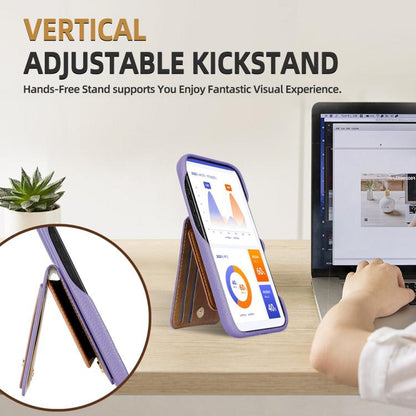 For iPhone 14 Plus Litchi Texture Leather Ring Card Bag Holder Phone Case(Purple) - iPhone 14 Plus Cases by buy2fix | Online Shopping UK | buy2fix