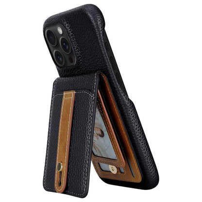 For iPhone 14 Pro Litchi Texture Leather Ring Card Bag Holder Phone Case(Black) - iPhone 14 Pro Cases by buy2fix | Online Shopping UK | buy2fix