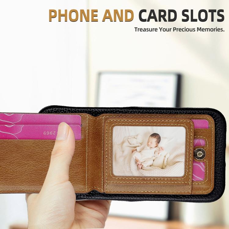 For iPhone 14 Pro Litchi Texture Leather Ring Card Bag Holder Phone Case(Black) - iPhone 14 Pro Cases by buy2fix | Online Shopping UK | buy2fix