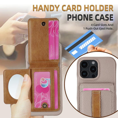 For iPhone 14 Pro Litchi Texture Leather Ring Card Bag Holder Phone Case(Grey) - iPhone 14 Pro Cases by buy2fix | Online Shopping UK | buy2fix