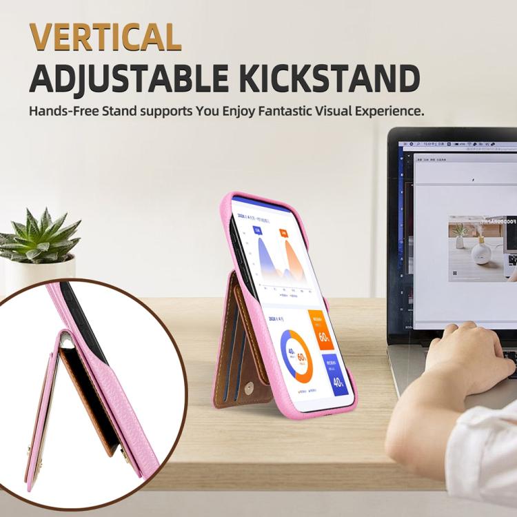 For iPhone 14 Pro Litchi Texture Leather Ring Card Bag Holder Phone Case(Pink) - iPhone 14 Pro Cases by buy2fix | Online Shopping UK | buy2fix