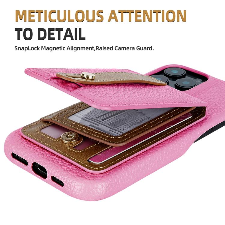 For iPhone 14 Pro Litchi Texture Leather Ring Card Bag Holder Phone Case(Pink) - iPhone 14 Pro Cases by buy2fix | Online Shopping UK | buy2fix
