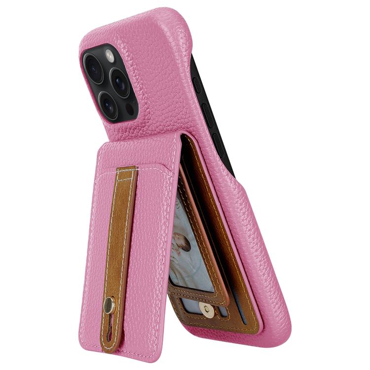 For iPhone 14 Pro Max Litchi Texture Leather Ring Card Bag Holder Phone Case(Pink) - iPhone 14 Pro Max Cases by buy2fix | Online Shopping UK | buy2fix