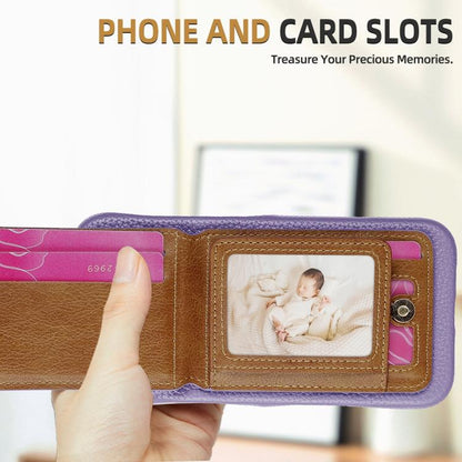 For iPhone 14 Pro Max Litchi Texture Leather Ring Card Bag Holder Phone Case(Purple) - iPhone 14 Pro Max Cases by buy2fix | Online Shopping UK | buy2fix