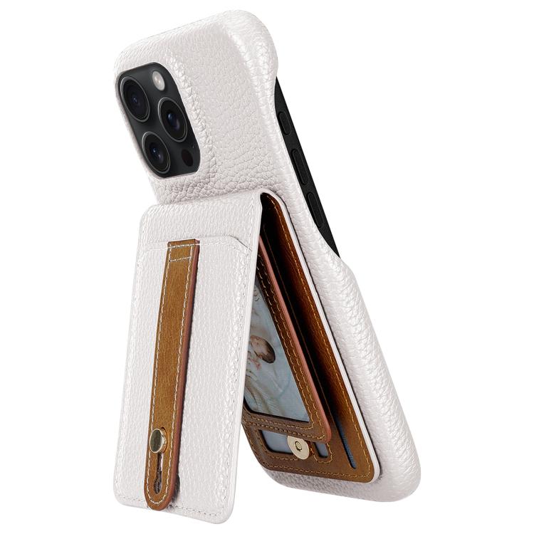 For iPhone 14 Pro Max Litchi Texture Leather Ring Card Bag Holder Phone Case(White) - iPhone 14 Pro Max Cases by buy2fix | Online Shopping UK | buy2fix