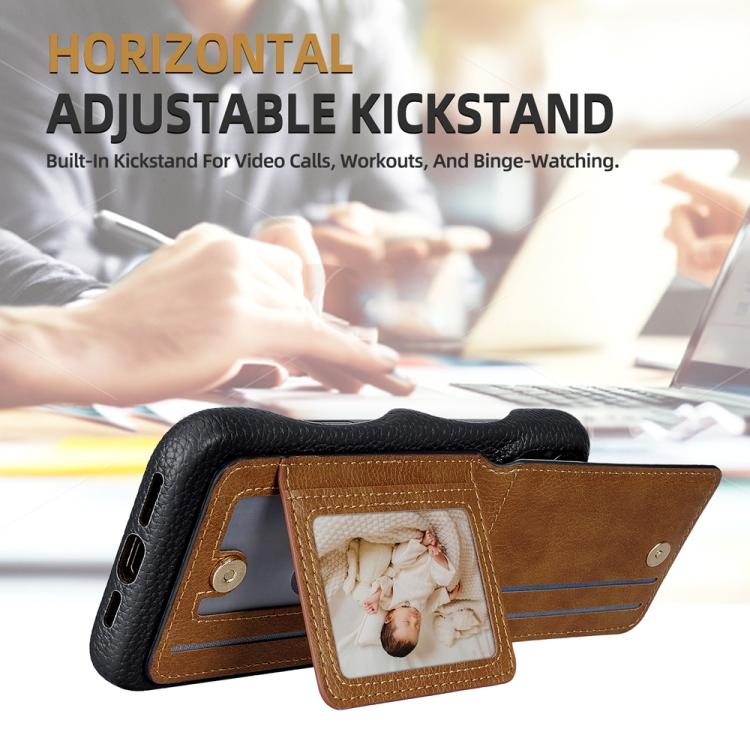 For iPhone 13 Pro Max Litchi Texture Leather Ring Card Bag Holder Phone Case(Black) - iPhone 13 Pro Max Cases by buy2fix | Online Shopping UK | buy2fix