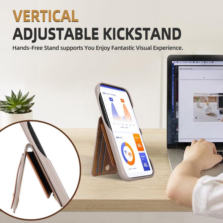 For iPhone 13 Pro Litchi Texture Leather Ring Card Bag Holder Phone Case(Grey) - iPhone 13 Pro Cases by buy2fix | Online Shopping UK | buy2fix