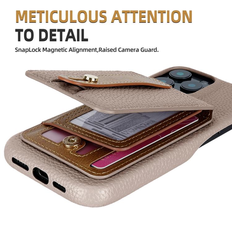 For iPhone 12 / 12 Pro Litchi Texture Leather Ring Card Bag Holder Phone Case(Grey) - iPhone 12 / 12 Pro Cases by buy2fix | Online Shopping UK | buy2fix