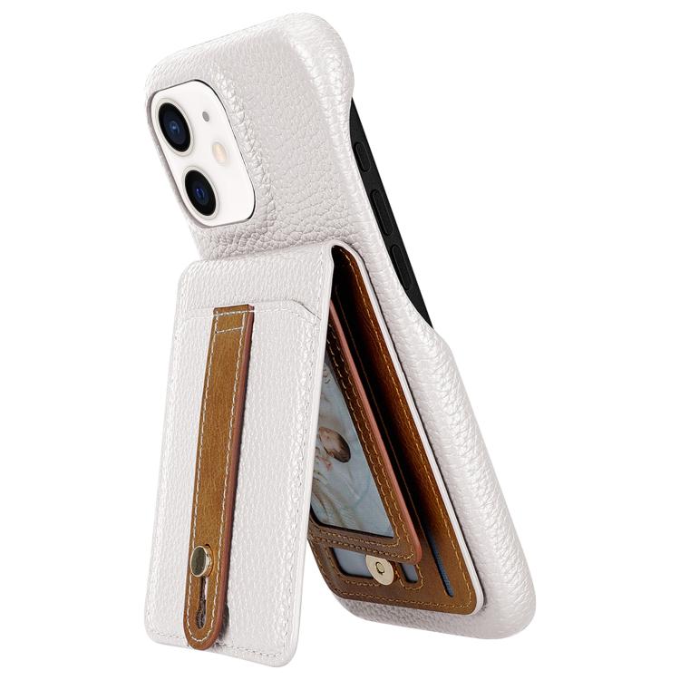 For iPhone 12 / 12 Pro Litchi Texture Leather Ring Card Bag Holder Phone Case(White) - iPhone 12 / 12 Pro Cases by buy2fix | Online Shopping UK | buy2fix