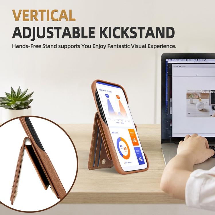 For iPhone 12 Pro Max Litchi Texture Leather Ring Card Bag Holder Phone Case(Brown) - iPhone 12 Pro Max Cases by buy2fix | Online Shopping UK | buy2fix