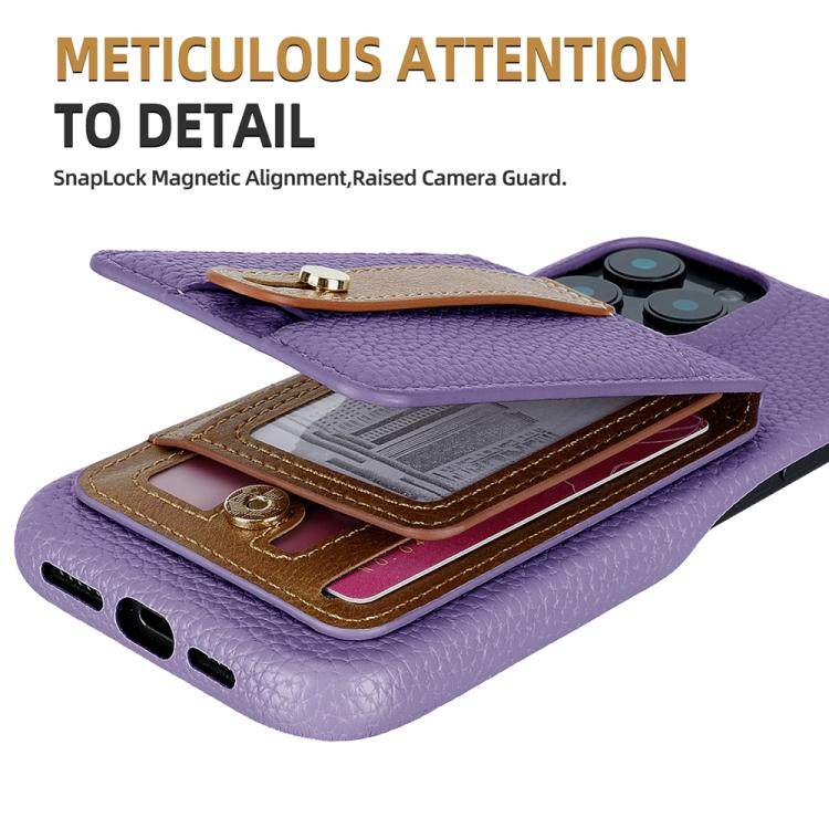 For iPhone 12 Pro Max Litchi Texture Leather Ring Card Bag Holder Phone Case(Purple) - iPhone 12 Pro Max Cases by buy2fix | Online Shopping UK | buy2fix