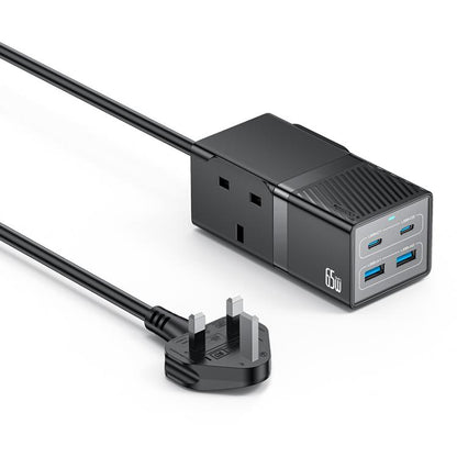 Yesido MC38 65W 6 In 1 Dual Type-C and Dual USB-A with 2 Socket GaN Fast Charging Power Socket, UK Plug(Black) - Multifunction Charger by Yesido | Online Shopping UK | buy2fix