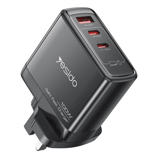 Yesido YC95 PD100W 2 USB-C , USB-A Three Ports GaN Fast Charger, Plug:UK Plug(Black) - USB Charger by Yesido | Online Shopping UK | buy2fix