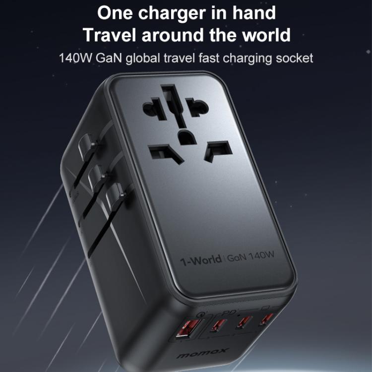 MOMAX UA16 1-World PD140W GaN Global Travel Fast Charging Socket - Plug Adaptor by MOMAX | Online Shopping UK | buy2fix