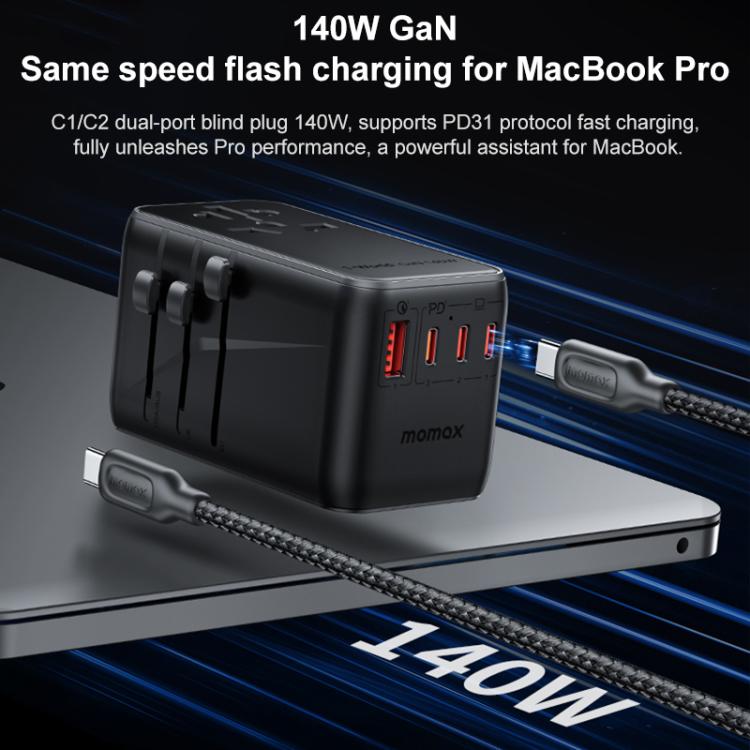 MOMAX UA16 1-World PD140W GaN Global Travel Fast Charging Socket - Plug Adaptor by MOMAX | Online Shopping UK | buy2fix