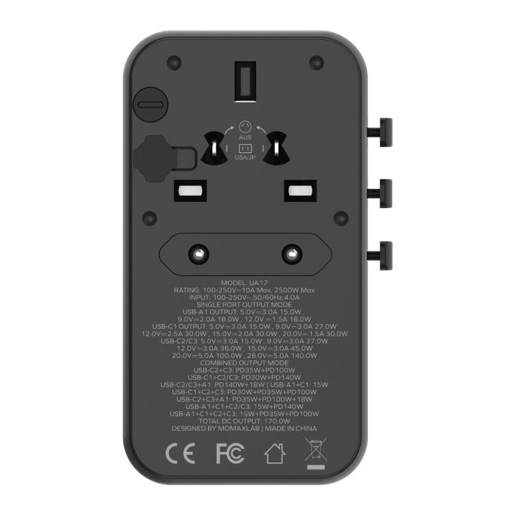 MOMAX UA17 1-World PD170W GaN Global Travel Fast Charging Socket - Plug Adaptor by MOMAX | Online Shopping UK | buy2fix