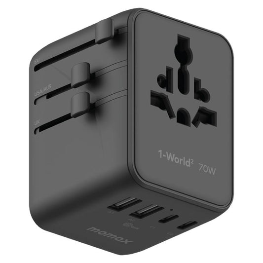 MOMAX UA22 1-World2 70W Dual AC Mini GaN Global Travel Fast Charging Socket(Black) - Plug Adaptor by MOMAX | Online Shopping UK | buy2fix