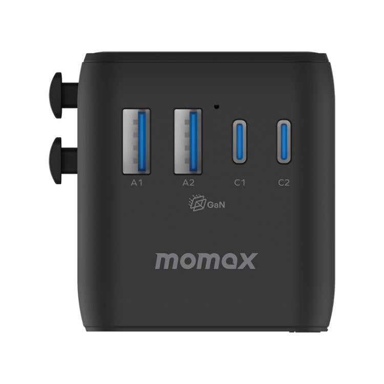 MOMAX UA22 1-World2 70W Dual AC Mini GaN Global Travel Fast Charging Socket(Black) - Plug Adaptor by MOMAX | Online Shopping UK | buy2fix