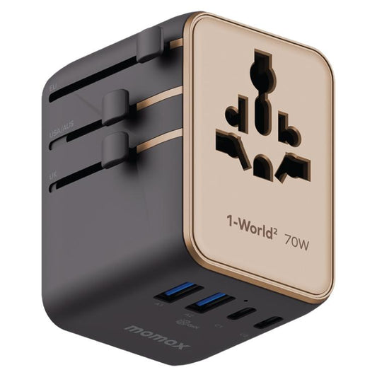 MOMAX UA22 1-World2 70W Dual AC Mini GaN Global Travel Fast Charging Socket(Desert Gold) - Plug Adaptor by MOMAX | Online Shopping UK | buy2fix