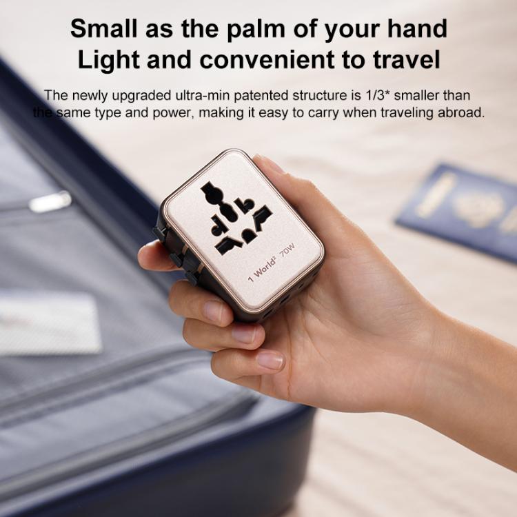 MOMAX UA22 1-World2 70W Dual AC Mini GaN Global Travel Fast Charging Socket(Desert Gold) - Plug Adaptor by MOMAX | Online Shopping UK | buy2fix