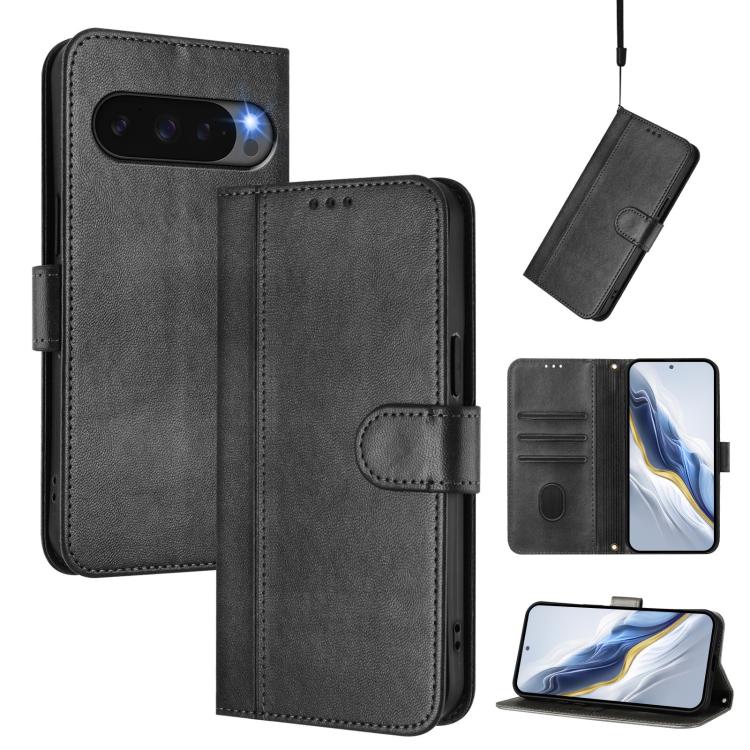 For Google Pixel 10 / 10 Pro / Pixel 9 / 9 Pro Line Splicing Buckle Retro Leather Phone Case(Black) - Google Cases by buy2fix | Online Shopping UK | buy2fix