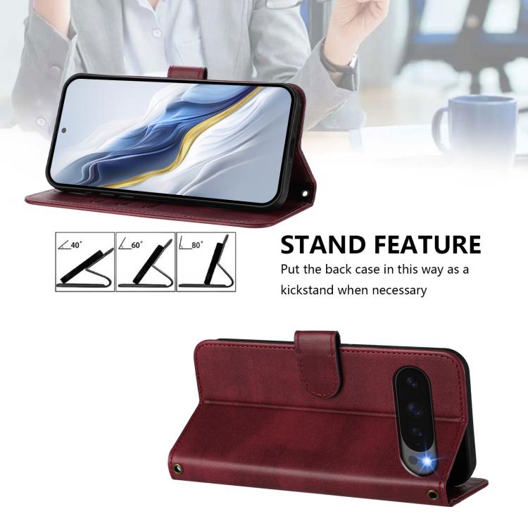 For Google Pixel 10 / 10 Pro / Pixel 9 / 9 Pro Line Splicing Buckle Retro Leather Phone Case(Wine Red) - Google Cases by buy2fix | Online Shopping UK | buy2fix