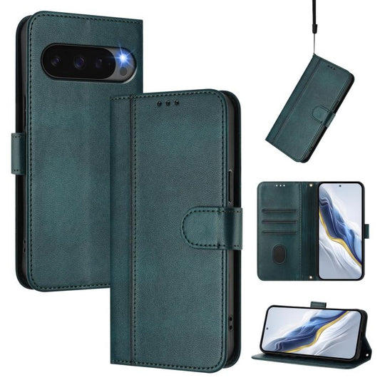 For Google Pixel 10 / 10 Pro / Pixel 9 / 9 Pro Line Splicing Buckle Retro Leather Phone Case(Dark Green) - Google Cases by buy2fix | Online Shopping UK | buy2fix