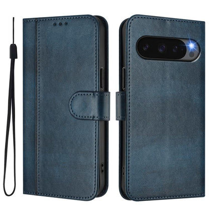 For Google Pixel 10 / 10 Pro / Pixel 9 / 9 Pro Line Splicing Buckle Retro Leather Phone Case(Dark Blue) - Google Cases by buy2fix | Online Shopping UK | buy2fix