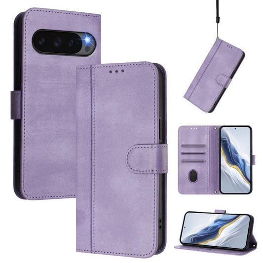 For Google Pixel 10 / 10 Pro / Pixel 9 / 9 Pro Line Splicing Buckle Retro Leather Phone Case(Purple) - Google Cases by buy2fix | Online Shopping UK | buy2fix
