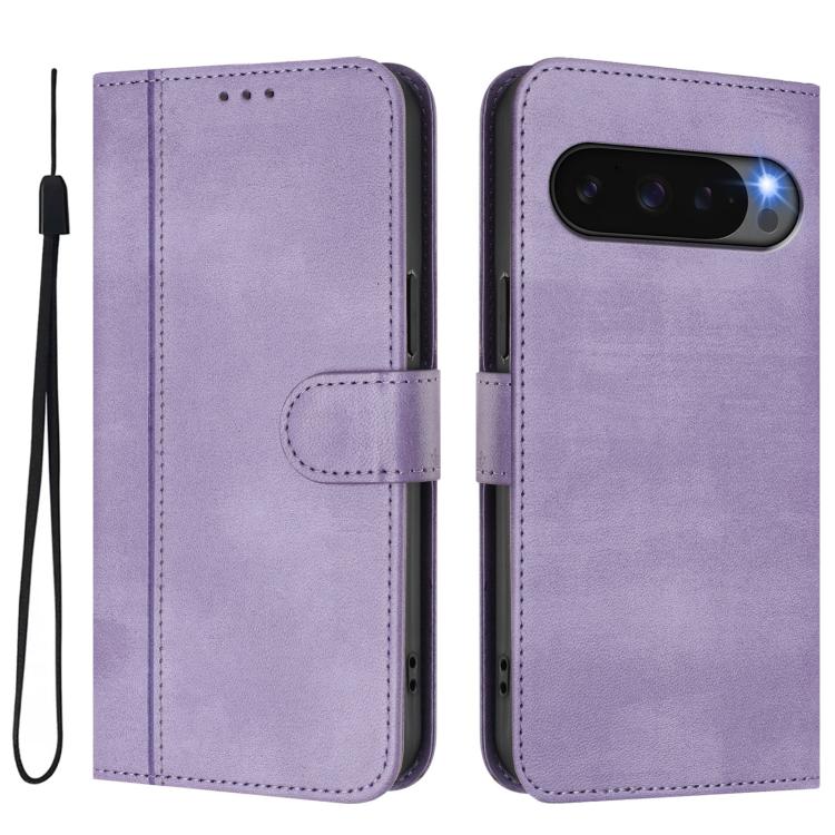 For Google Pixel 10 / 10 Pro / Pixel 9 / 9 Pro Line Splicing Buckle Retro Leather Phone Case(Purple) - Google Cases by buy2fix | Online Shopping UK | buy2fix