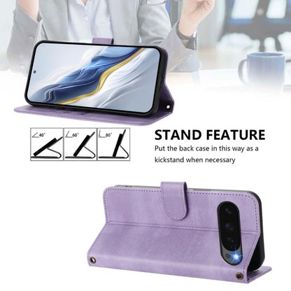 For Google Pixel 10 / 10 Pro / Pixel 9 / 9 Pro Line Splicing Buckle Retro Leather Phone Case(Purple) - Google Cases by buy2fix | Online Shopping UK | buy2fix