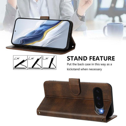 For Google Pixel 10 / 10 Pro / Pixel 9 / 9 Pro Line Splicing Buckle Retro Leather Phone Case(Brown) - Google Cases by buy2fix | Online Shopping UK | buy2fix