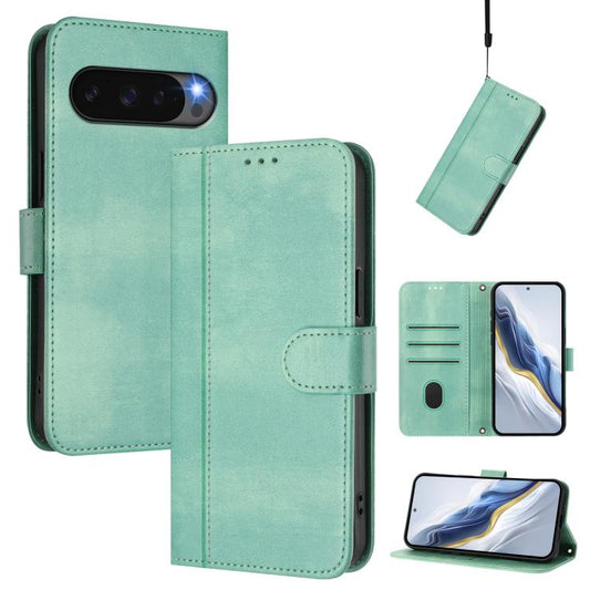 For Google Pixel 9 Pro XL / Pixel 10 Pro XL Line Splicing Buckle Retro Leather Phone Case(Mint Green) - Google Cases by buy2fix | Online Shopping UK | buy2fix