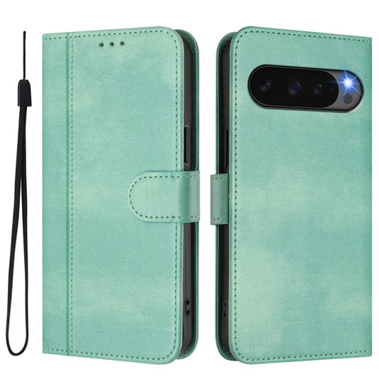 For Google Pixel 9 Pro XL / Pixel 10 Pro XL Line Splicing Buckle Retro Leather Phone Case(Mint Green) - Google Cases by buy2fix | Online Shopping UK | buy2fix
