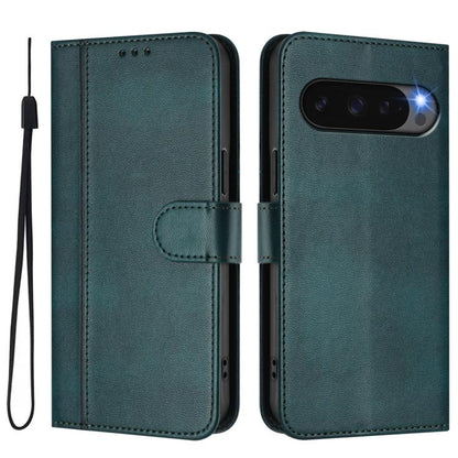 For Google Pixel 9 Pro XL / Pixel 10 Pro XL Line Splicing Buckle Retro Leather Phone Case(Dark Green) - Google Cases by buy2fix | Online Shopping UK | buy2fix