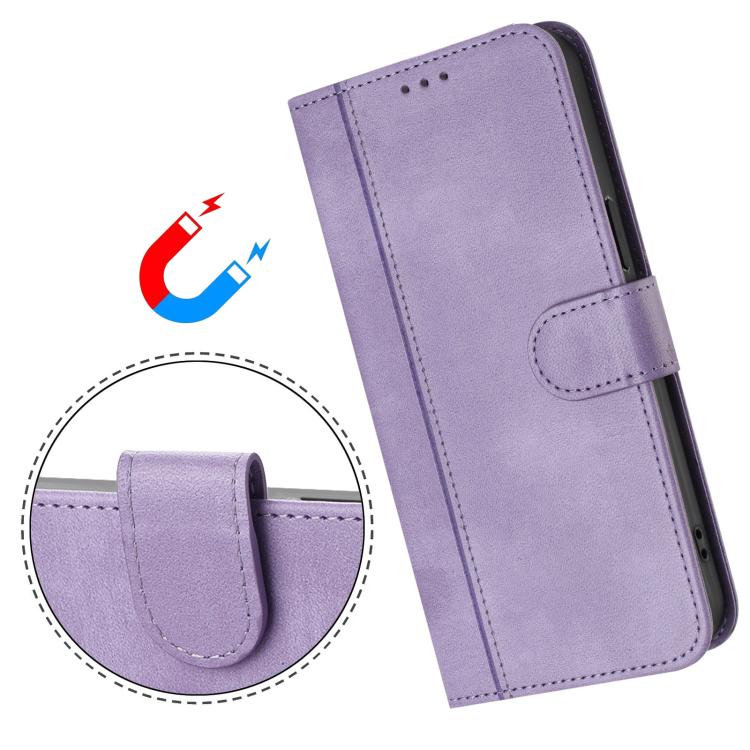For Google Pixel 9 Pro XL / Pixel 10 Pro XL Line Splicing Buckle Retro Leather Phone Case(Purple) - Google Cases by buy2fix | Online Shopping UK | buy2fix
