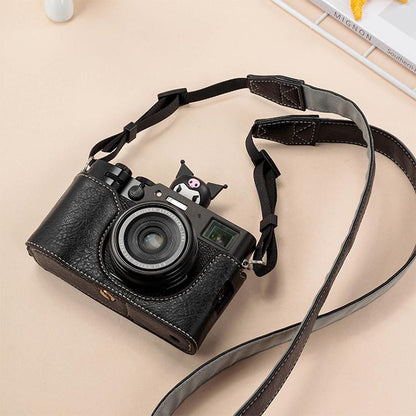 For FUJIFILM X100VI Buffalo Texture PU Leather Camera Half Case Base with Shoulder Strap(Black) - Half Case by buy2fix | Online Shopping UK | buy2fix