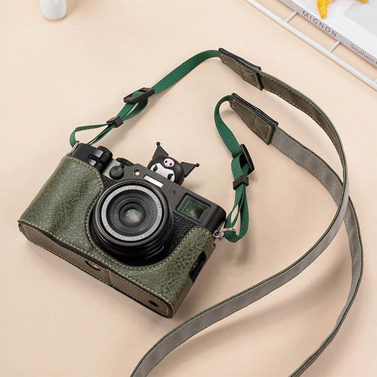 For FUJIFILM X100VI Buffalo Texture PU Leather Camera Half Case Base with Shoulder Strap(Green) - Half Case by buy2fix | Online Shopping UK | buy2fix
