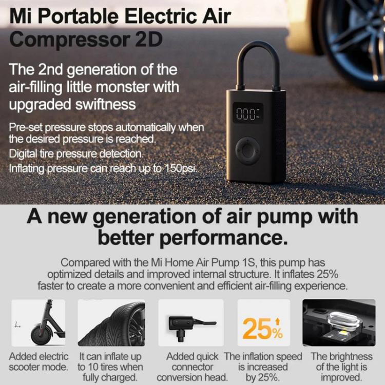 Xiaomi Mijia Air Pump 2D Portable Electric Air Compressor For Motorcycle Car Basketball(Black) - Inflatable Pump by Xiaomi | Online Shopping UK | buy2fix