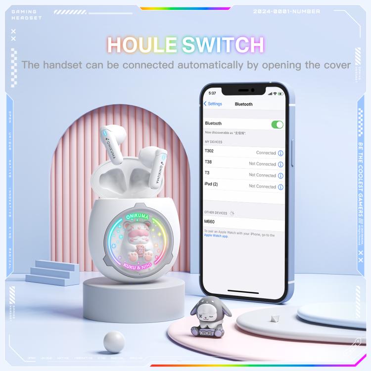 ONIKUMA T302 RGB Cute Unique Doll BT 5.4 Wireless Earphones(White) - Bluetooth Earphone by ONIKUMA | Online Shopping UK | buy2fix