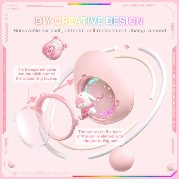 ONIKUMA T302 RGB Cute Unique Doll BT 5.4 Wireless Earphones(Pink) - Bluetooth Earphone by ONIKUMA | Online Shopping UK | buy2fix