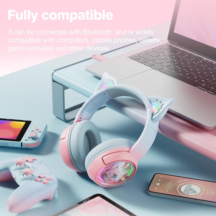 ONIKUMA B5 RGB BT / Wired / 2.4G Fox Shaped Headphones(Pink Blue) - Headset & Headphone by ONIKUMA | Online Shopping UK | buy2fix