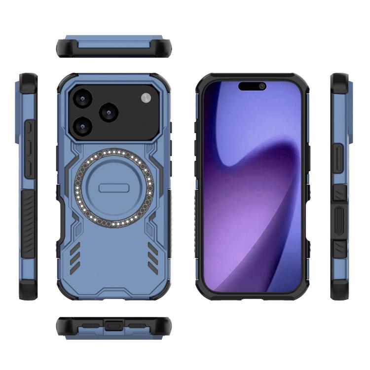 For iPhone 17 Pro Butterfly Armor MagSafe Magnetic Ring Shockproof Phone Case(Blue) - iPhone 17 Pro Cases by buy2fix | Online Shopping UK | buy2fix