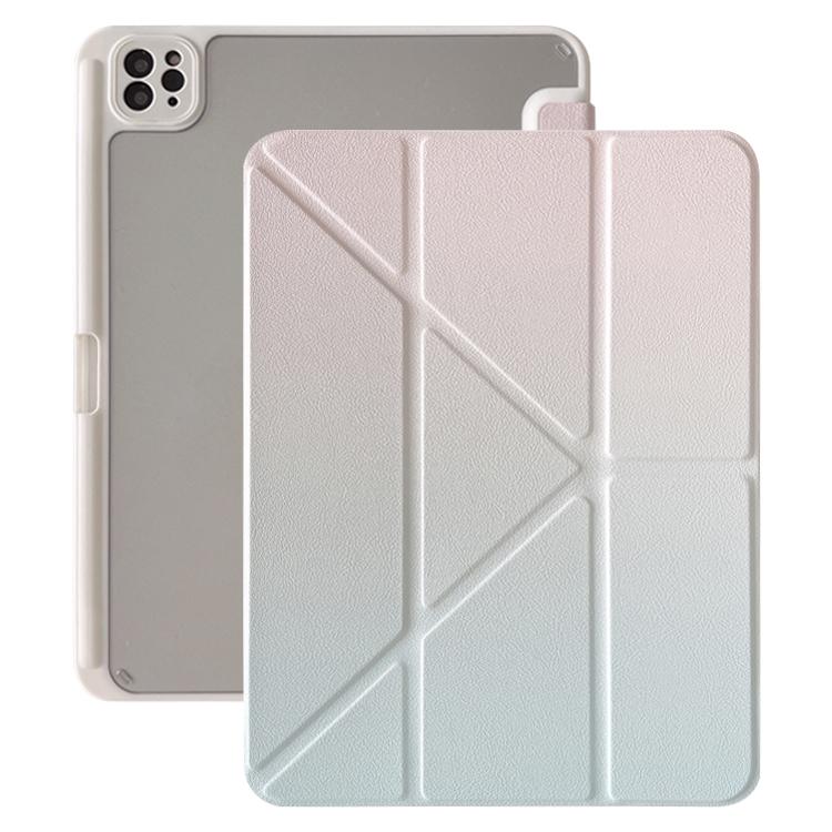 For iPad Air 13 2025 / 2024 / Pro 12.9 Rainbow Gradient Y-Fold Holder Leather Tablet Case(Gradient Pink) - iPad Air 13 2025 / 2024 Cases by buy2fix | Online Shopping UK | buy2fix