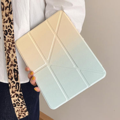 For iPad Pro 13 2024 Rainbow Gradient Y-Fold Holder Leather Tablet Case(Gradient Yellow) - iPad Pro 13 2024 Cases by buy2fix | Online Shopping UK | buy2fix