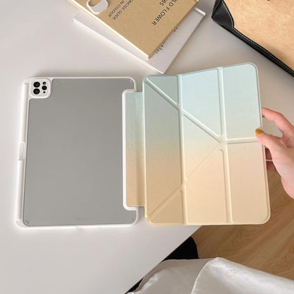 For iPad Pro 11 2024 Rainbow Gradient Y-Fold Holder Leather Tablet Case(Gradient Yellow) - iPad Pro 11 2024 Cases by buy2fix | Online Shopping UK | buy2fix