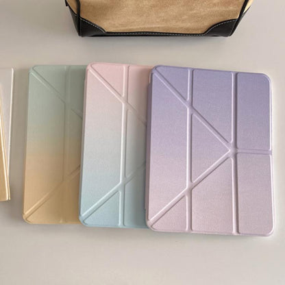 For iPad Air 13 2025 / 2024 / Pro 12.9 Rainbow Gradient Y-Fold Holder Leather Tablet Case(Gradient Pink) - iPad Air 13 2025 / 2024 Cases by buy2fix | Online Shopping UK | buy2fix