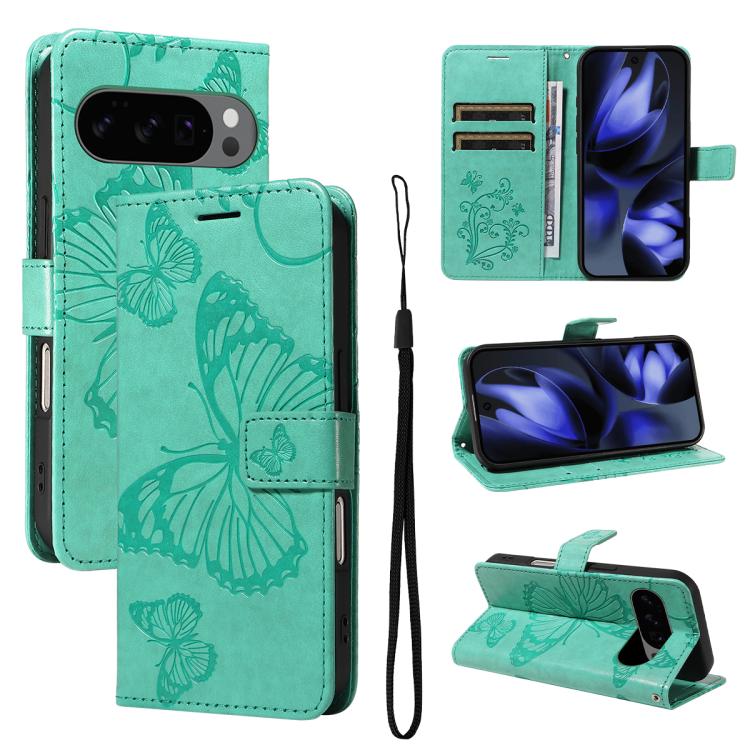 For Google Pixel 10 Global 3D Butterfly Embossed Pattern Flip Leather Phone Case(Green) - Google Cases by buy2fix | Online Shopping UK | buy2fix